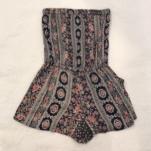 Navy, Red, and White Patterned Romper